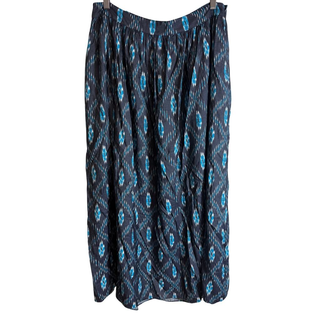 Tommy Hilfiger Skirt Womens Size 10 Blue Ikat Midi A-Line Flowy Side Zip New